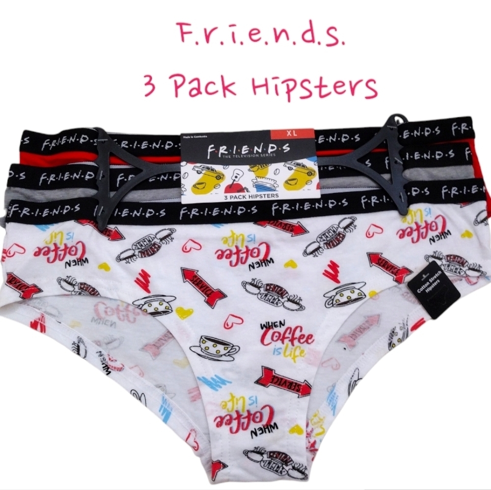 🔥 NWT Friends When Coffee is life 3 Pack Hipsters Panties Sz XLarge